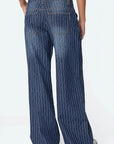 Blue Striped Loose Fit Wide Leg Jeans