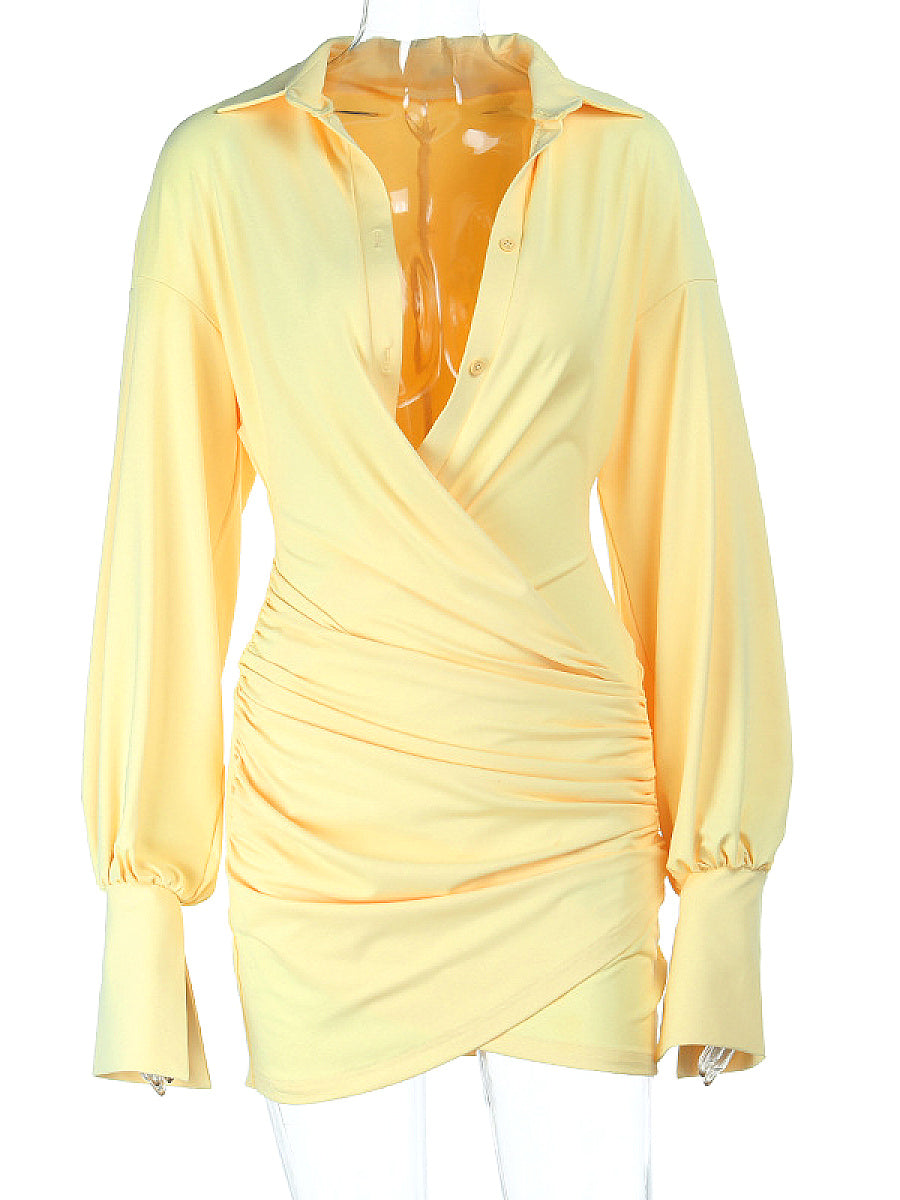 Sexy Deep V Neck Pleated Bodycon Dress