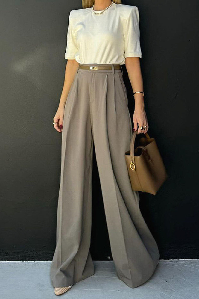 Casual Solid Color Wide Leg Pants for Women