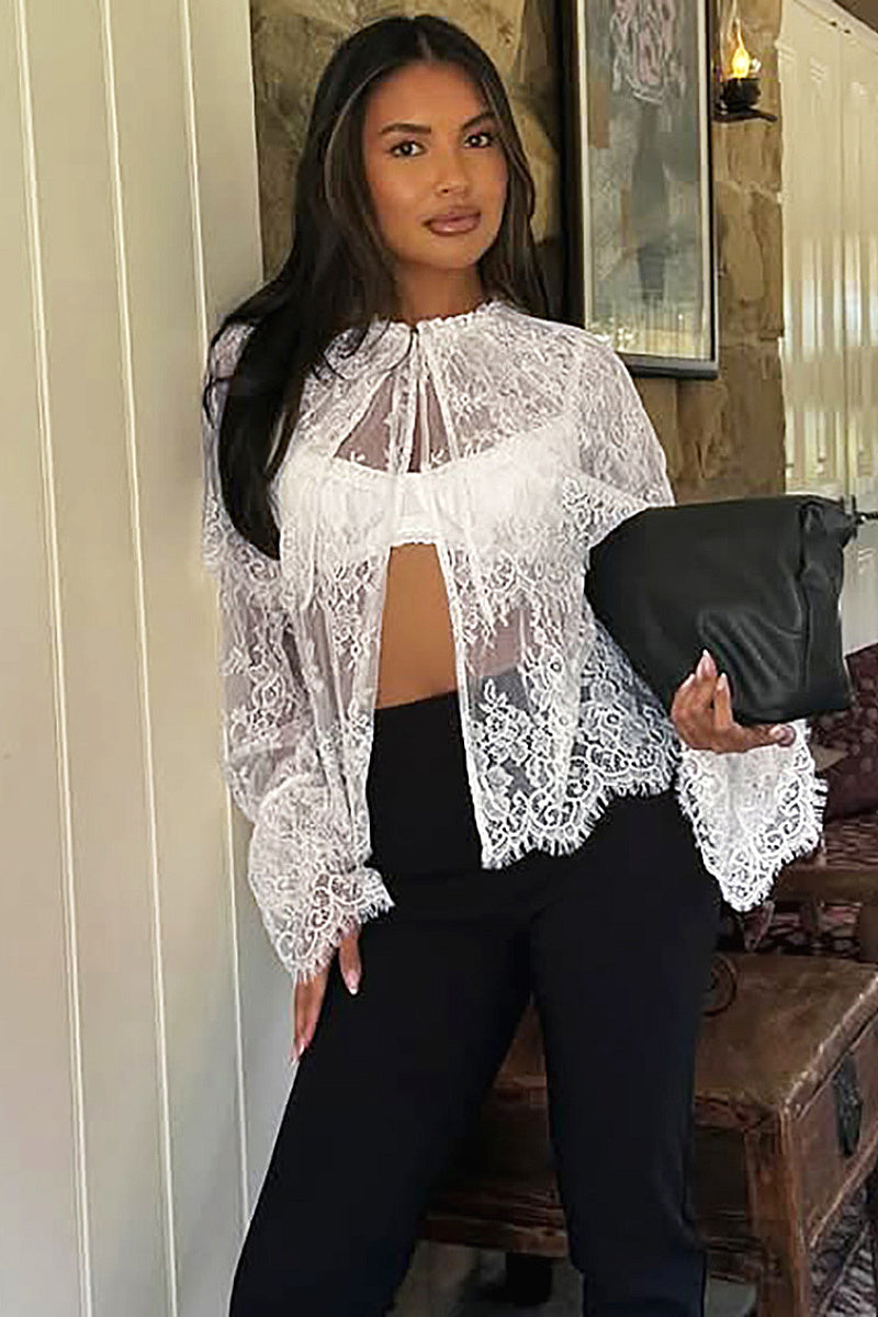 Lace Button-Up Shirt for Women