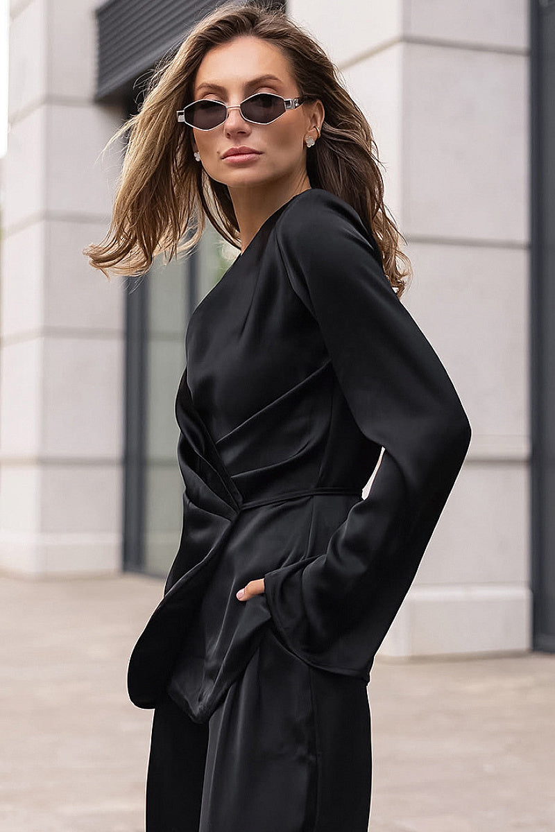 Spring Brown Satin Two-Piece Set for Women