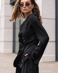 Spring Brown Satin Two-Piece Set for Women