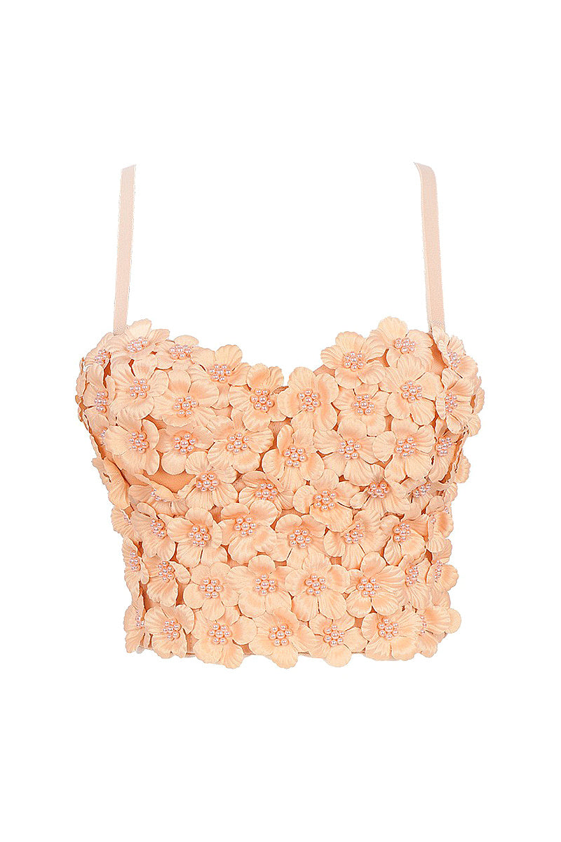 Floral Beaded Strapless Top for Women