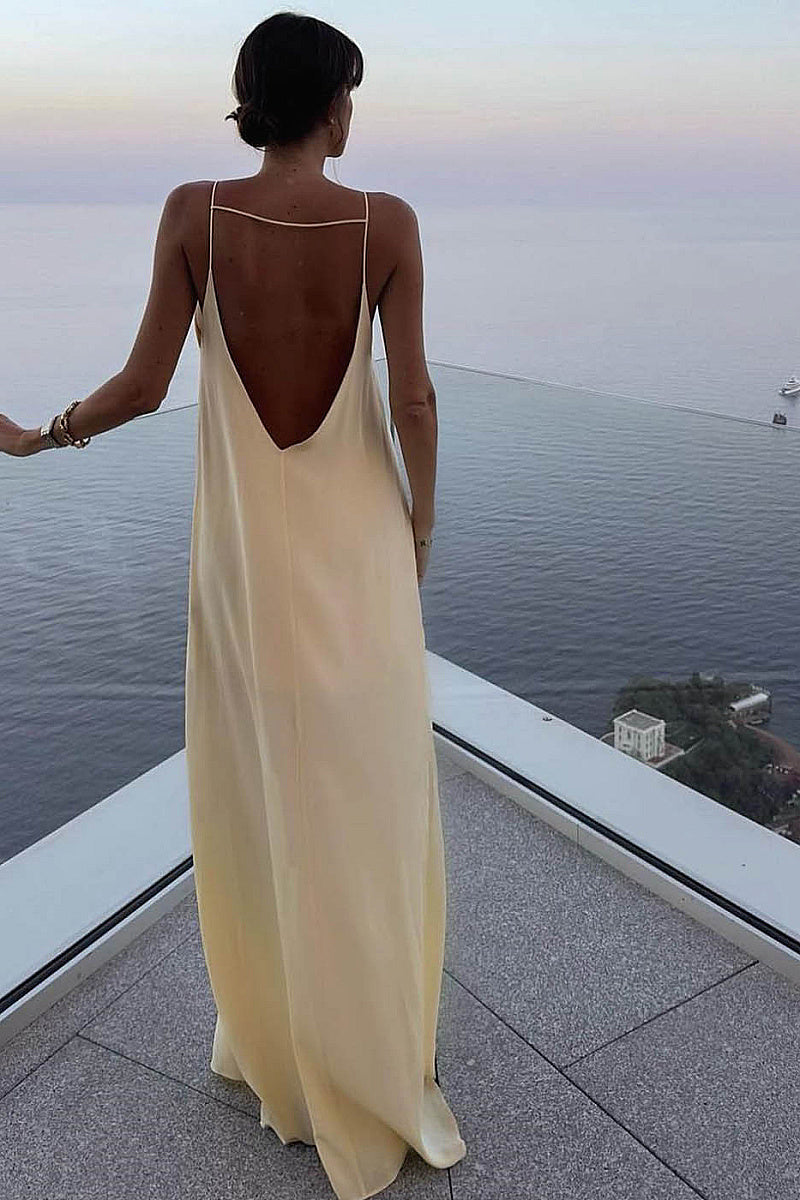 Satin Backless Long Dress for Women