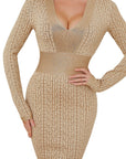 Elegant V-Neck Long Sleeve Bodycon Dress
