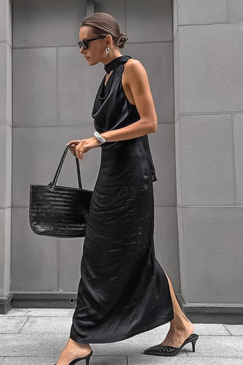 Elegant Black Halter Neck Dress for Women