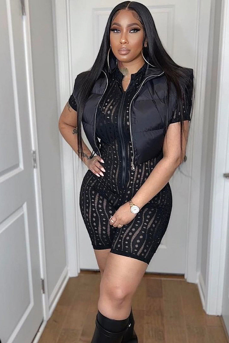 Stylish Ripped Jumpsuit with Zipper for Women