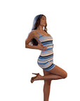 Color Block Striped Backless Dress for Summer