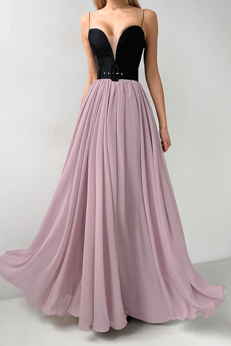 Elegant Color Block Princess Evening Dress