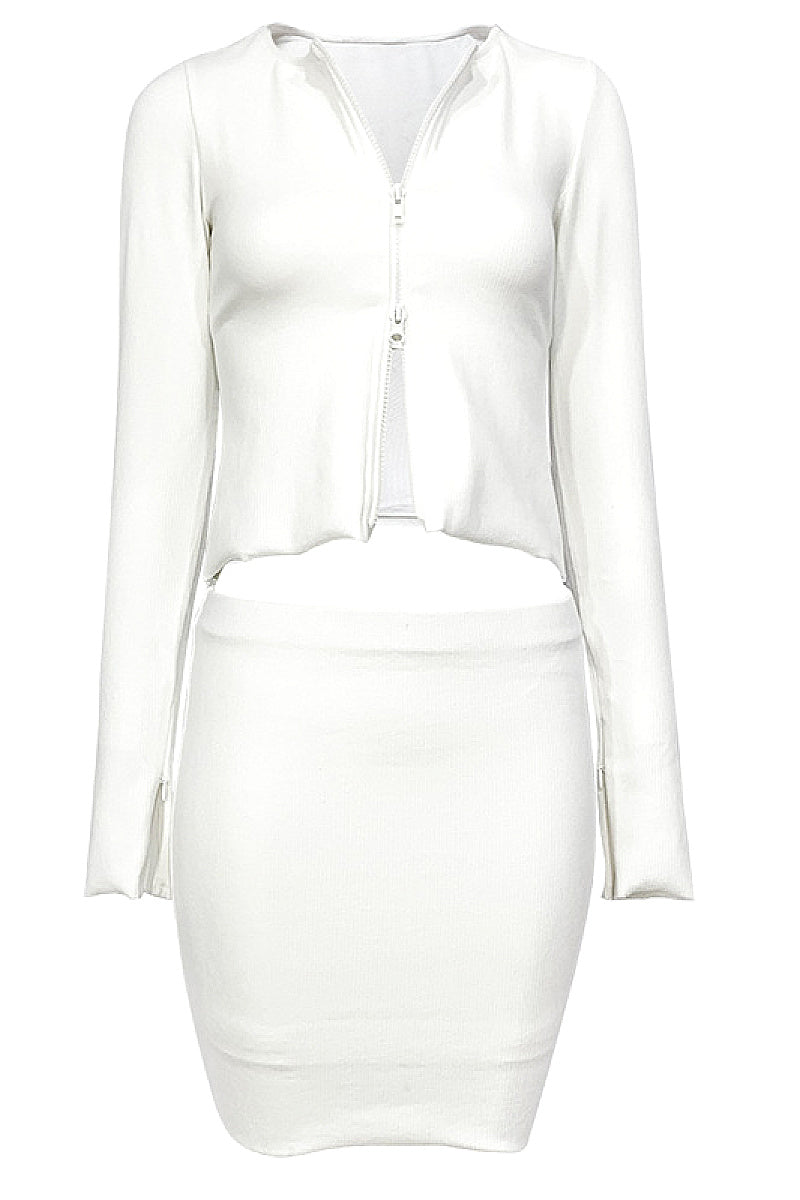 Spring Summer Women's Double Zipper Long Sleeve Bodycon Skirt