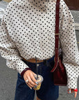 Chic White Polka Dot Stand Collar Jacket for Women