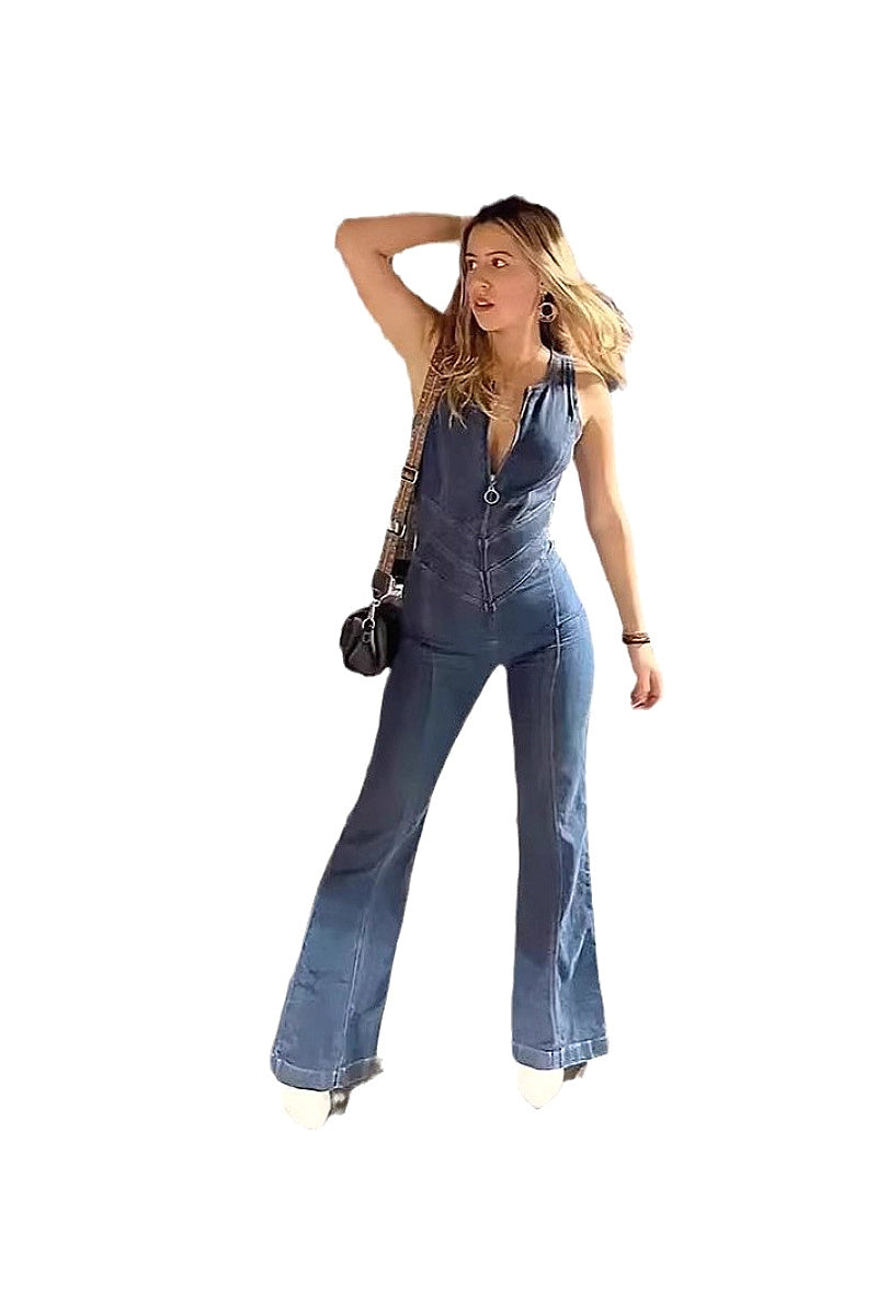 Summer Women's Vintage High Waist Denim Jumpsuit