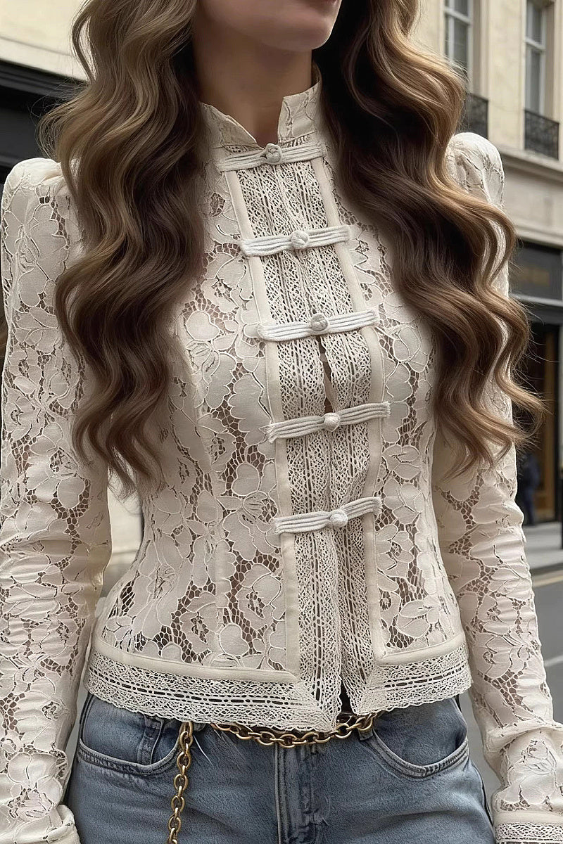 Fashionable Lace Button-Up Shirt for Women