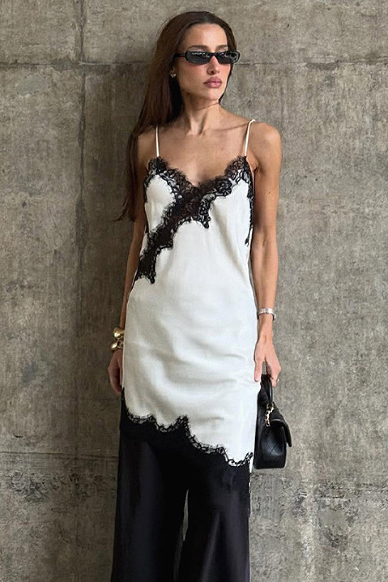 Spring Color Block Lace Splicing Dress