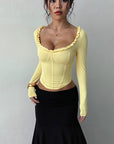 Ruffled Long Sleeve Waist Tie Top