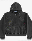 Trendy Loose-Fit Zip-Up Hoodie with Rhinestones