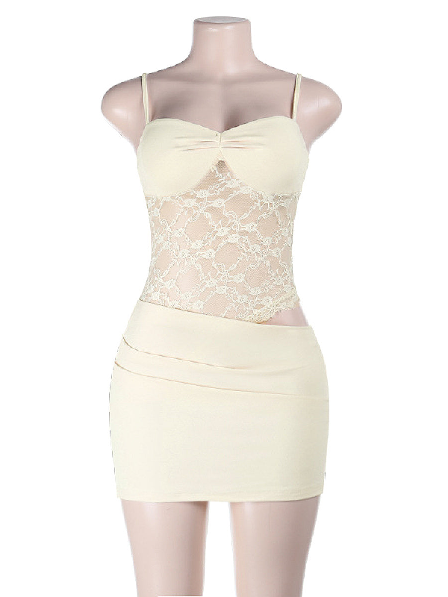 Summer Sexy Lace Strapless Bodycon Mini Skirt