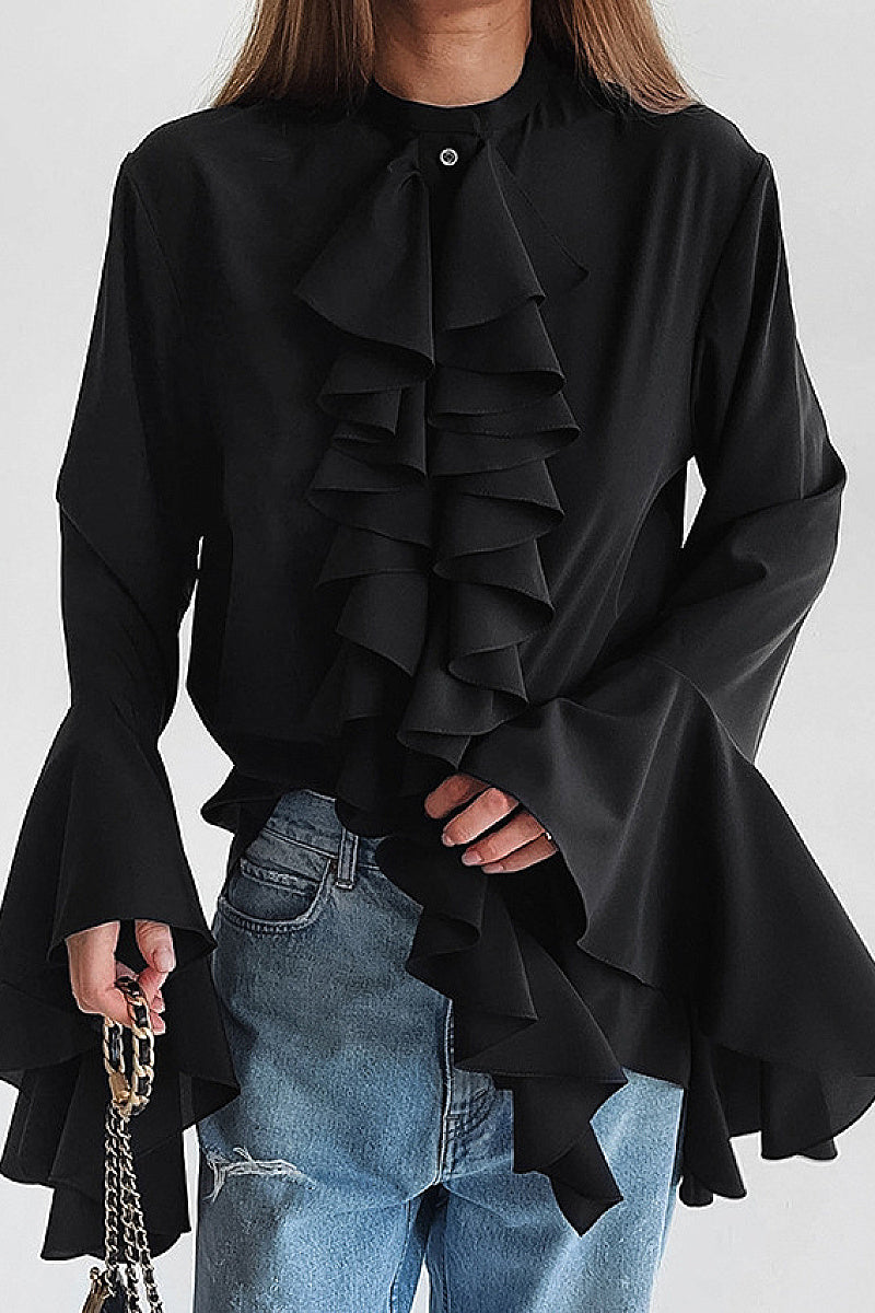 Chic Ruffle Long Sleeve Shirt for Women