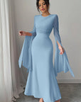 Summer Spliced Mesh Long Dress with Flare Sleeves