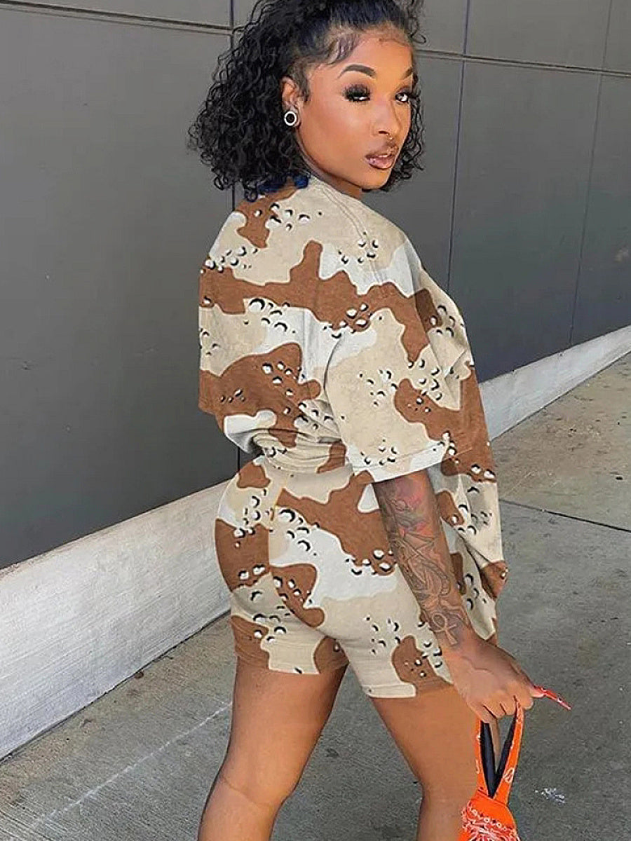 Casual Camouflage Two-Piece Set for Women