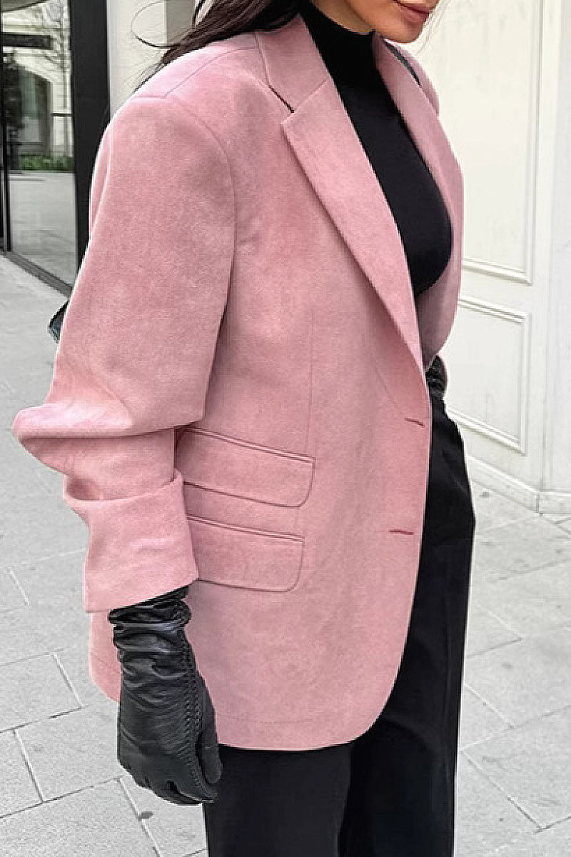 Pink Loose Suede Casual Blazer for Women
