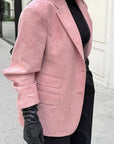 Pink Loose Suede Casual Blazer for Women