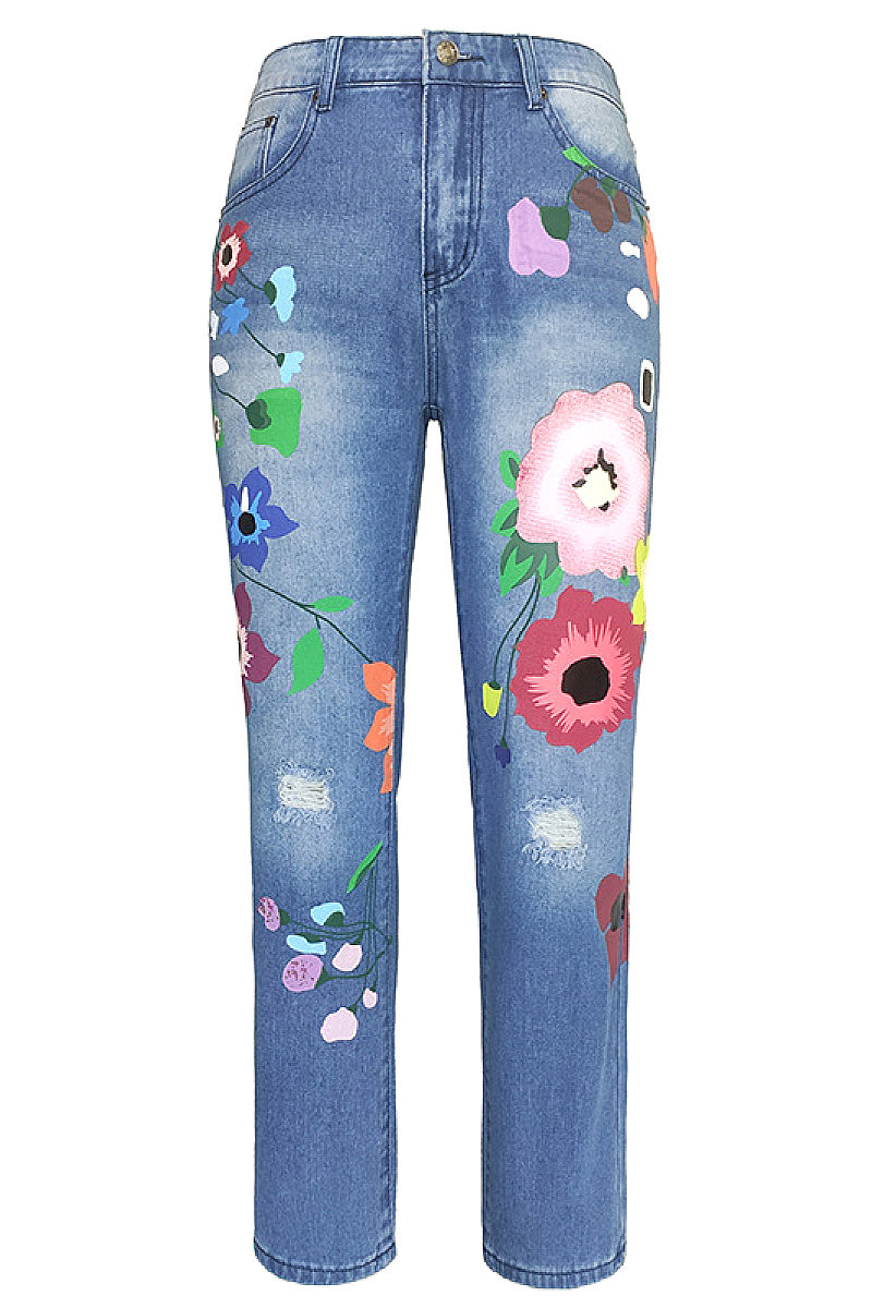 High-Quality Printed Women's Straight Leg Jeans