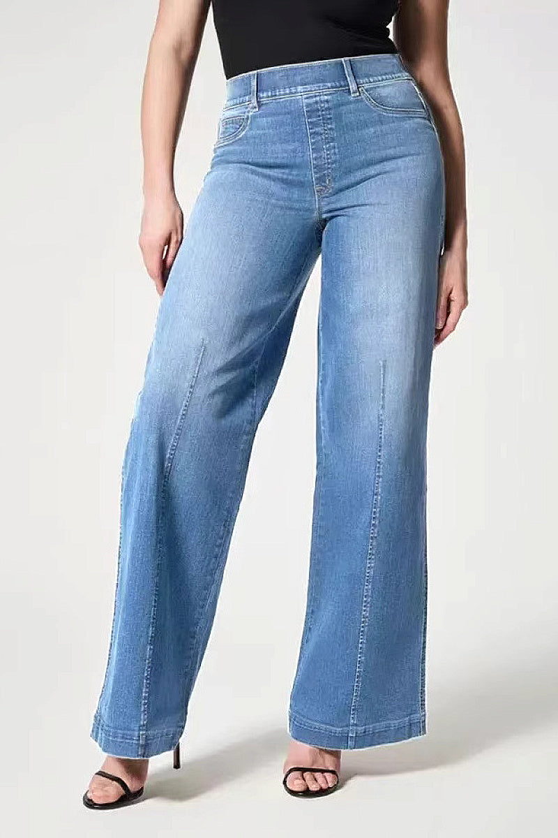 High Waist Wide Leg Stretch Denim Pants for Women