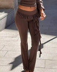 Elegant Deep V-Neck Lace Back Top and Pants Set
