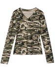 HeyHenry Camouflage V-Neck Long Sleeve Top