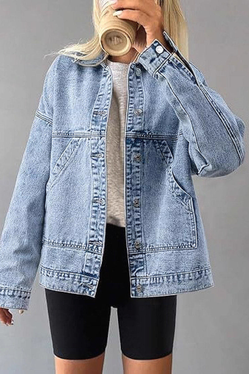 Casual Loose Shoulder Button Denim Jacket