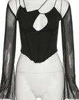 New Women's Sheer Patchwork Long Sleeve Top