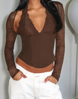 Lace Waist Cinching Long Sleeve Top