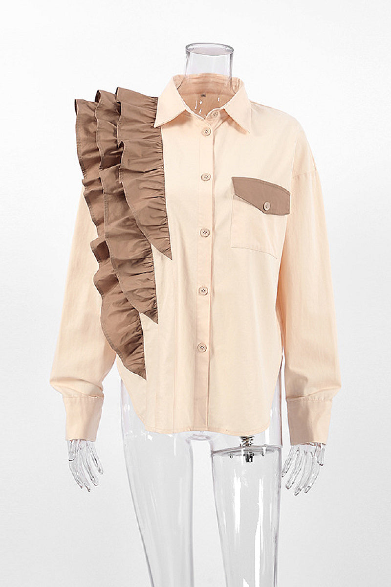 French Design Asymmetrical Shirt for Casual Wear