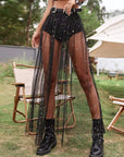 Sexy Sheer Pleated Skirt with Lace for Nightclub