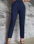 Casual High Waist Straight Leg Pants with Belt