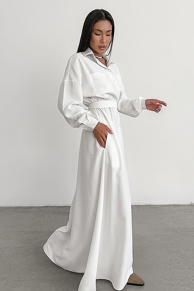 French Style Wrap Shirt Dress for Women