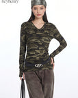 HeyHenry Camouflage V-Neck Long Sleeve Top