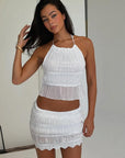 Sexy Hollow Ruffled Crop Top and Mini Skirt Set