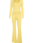 Autumn Casual Solid Color Square Neck Set