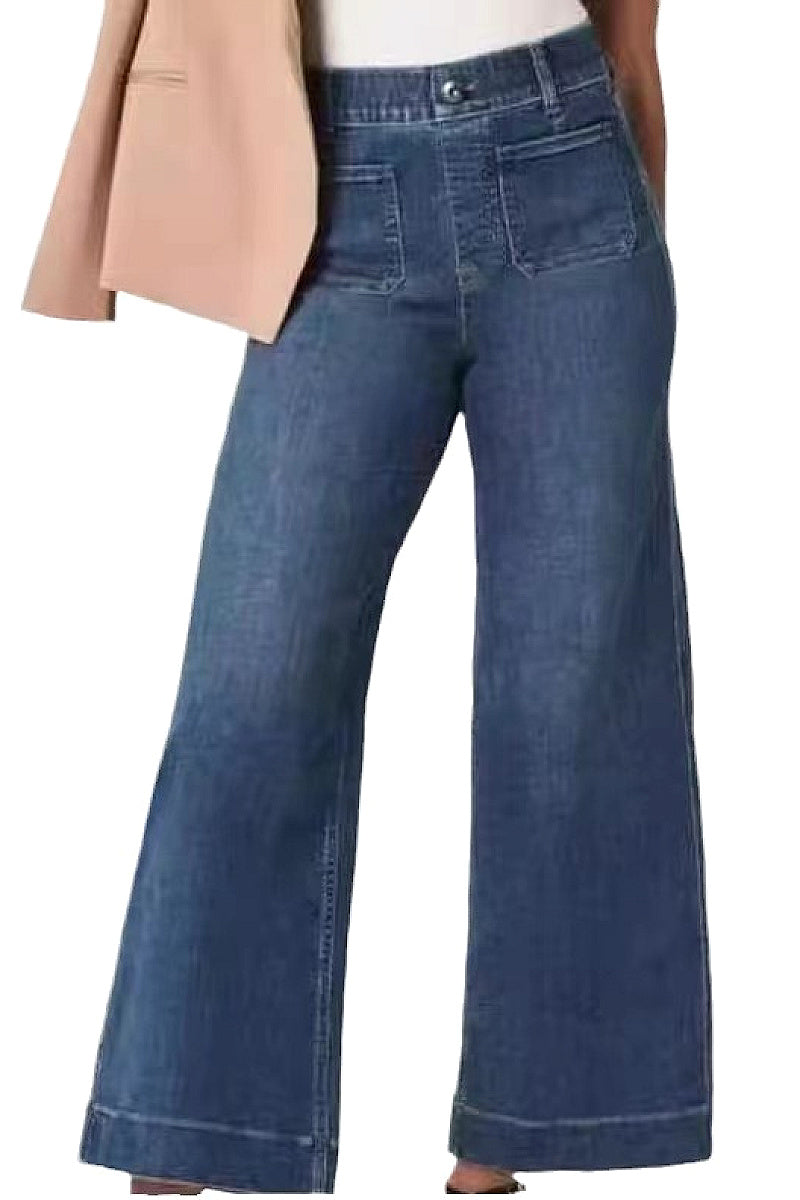 Elegant Wide Leg Women's Jeans with Pockets
