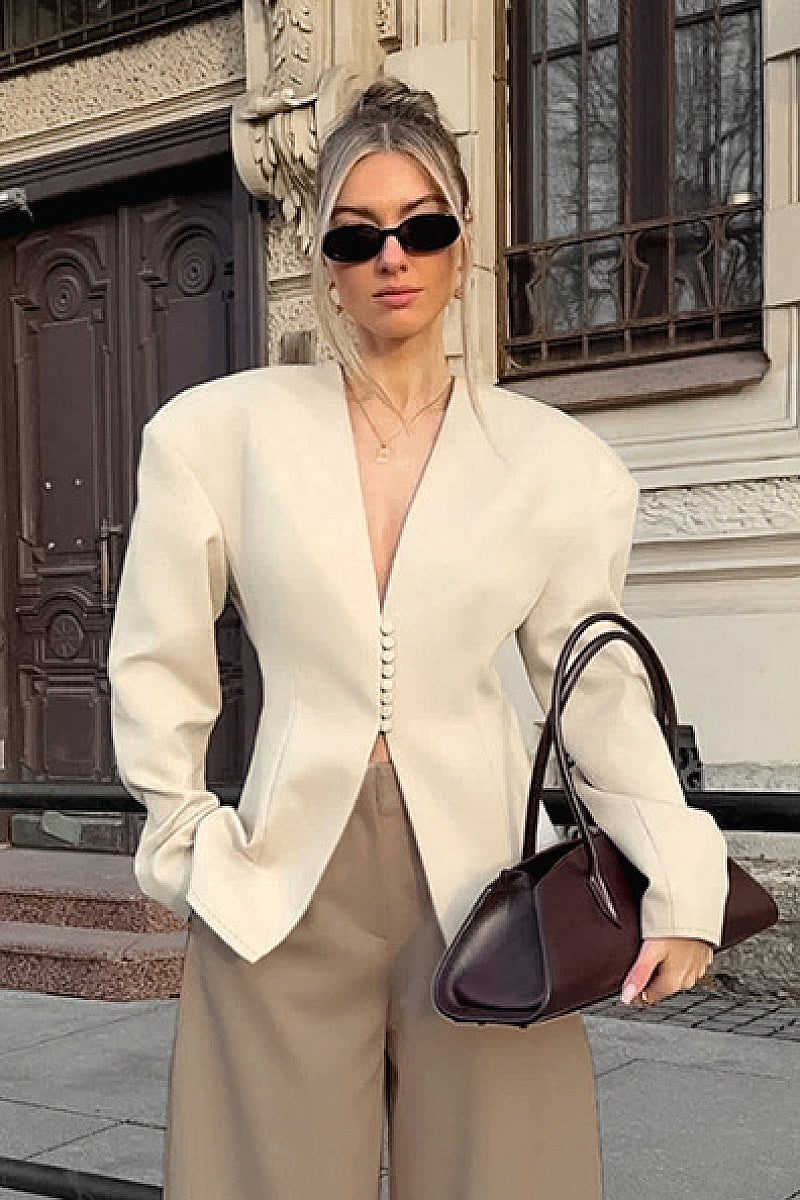 Chic Casual V-Neck Long Sleeve Blazer for Women