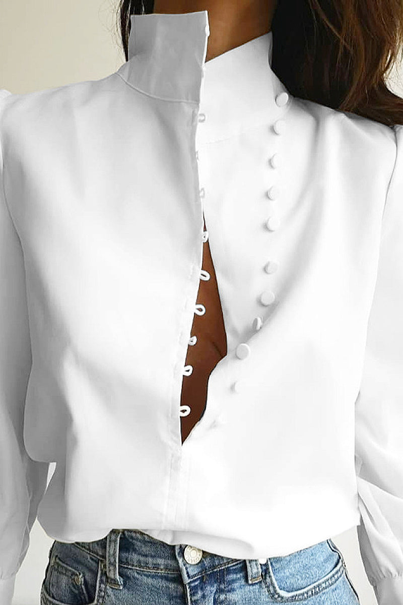 Spring Women's Long Sleeve Chinese Collar Shirt