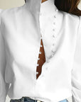 Spring Women's Long Sleeve Chinese Collar Shirt