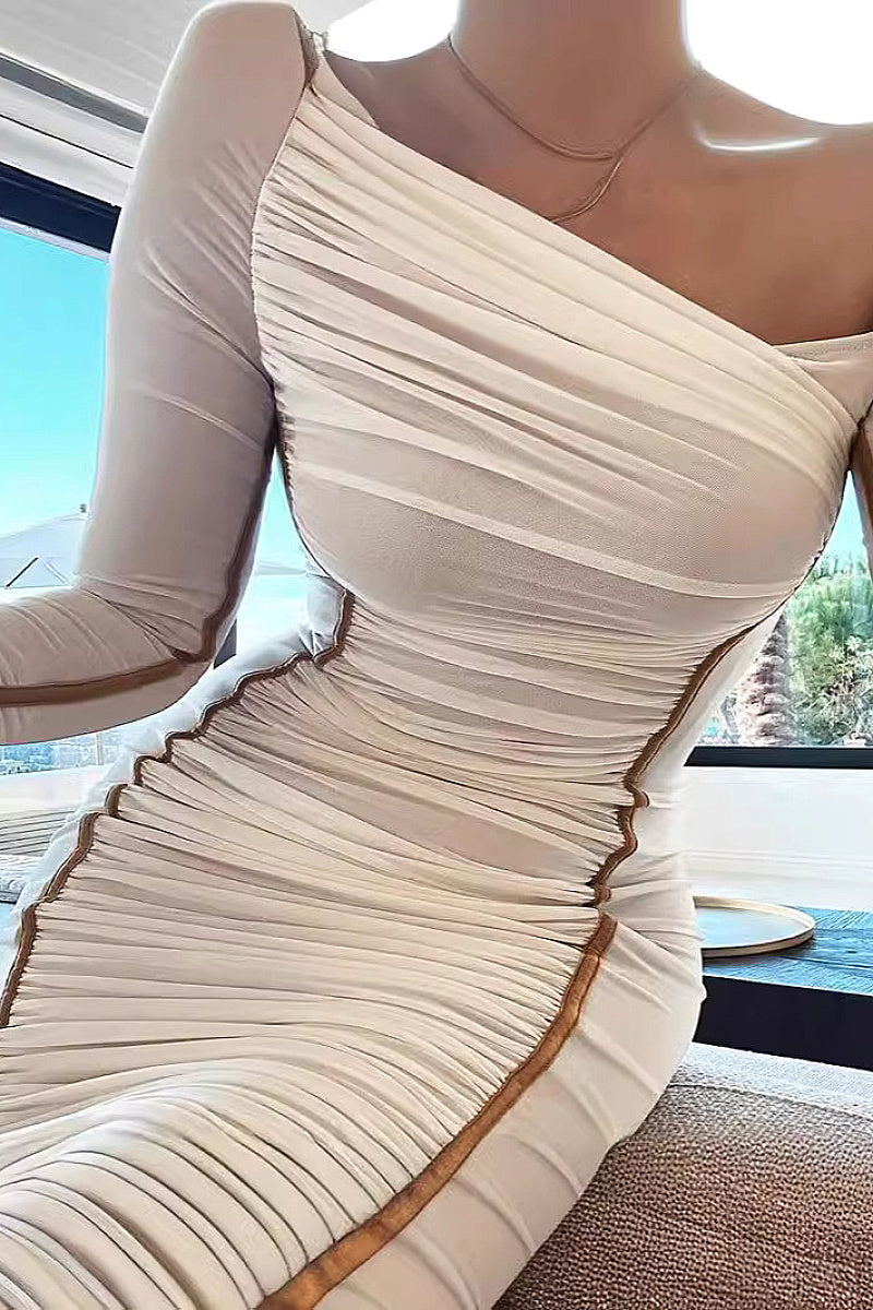Spring New Women's Long Sleeve Mesh Shoulder Dress