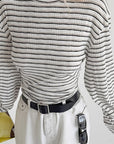 French Vintage Mustard Green Striped Knit T-Shirt
