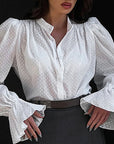 French Jacquard Puff Sleeve Shirt for Casual Style