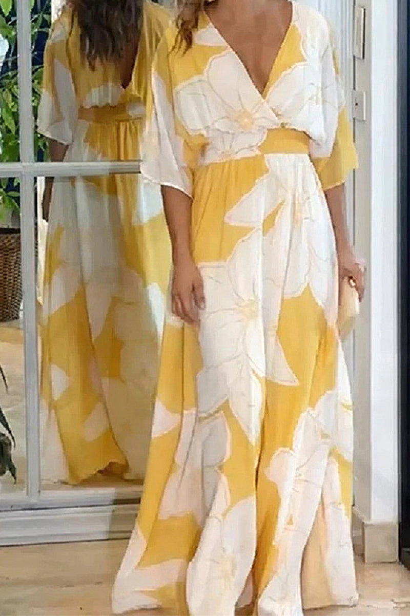 Floral Print V-Neck A-Line Maxi Dress