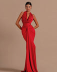Sexy Backless Halter Neck Satin Dress