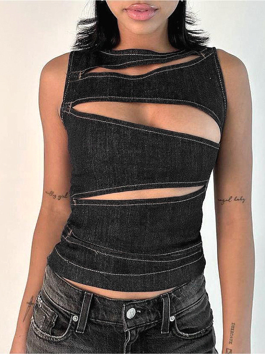 Summer Women's Sexy Hollow Denim Vest Top